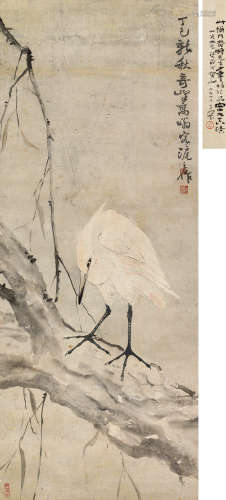 高奇峰 丁巳（1917）年作 白鹭 镜片 设色纸本