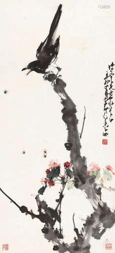 赵少昂 辛卯（1951）年作 花鸟 镜片 设色纸本