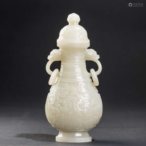 A WHITE JADE VASE AND COVER , QING DYNASTY