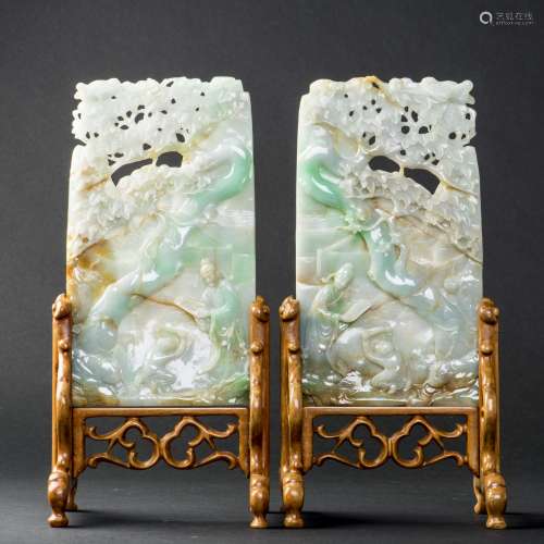 A PAIR OF JADEITE PLAQUES, EARLY 20TH CENTURY