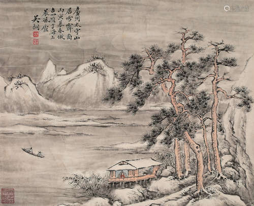 吴琴木 丙寅 1926年作 山居雪霁图 镜心 设色纸本