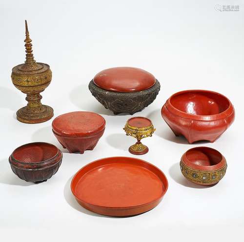 SEVEN OFFERING BOWLS, SOME WITH COVER.