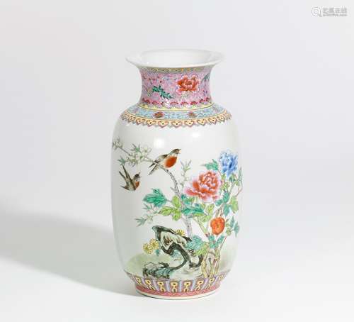 VASE WITH BIRDS AND PEONIES.