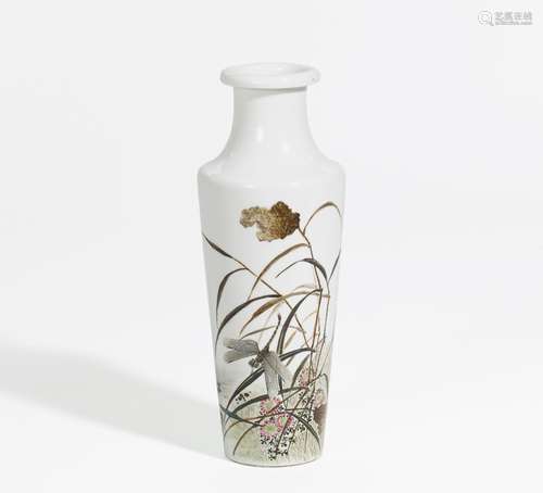 VASE WITH DRAGONFLY IN REED.