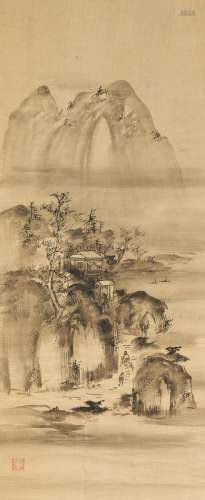 MOUNTAIN LANDSCAPE IN HABOKU STYLE.