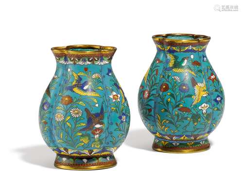 PAIR OF HAITANG SHAPED VASES.