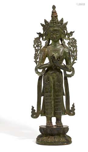 UNUSUAL LARGE FIGURE OF MAITREYA BODHISATTVA.