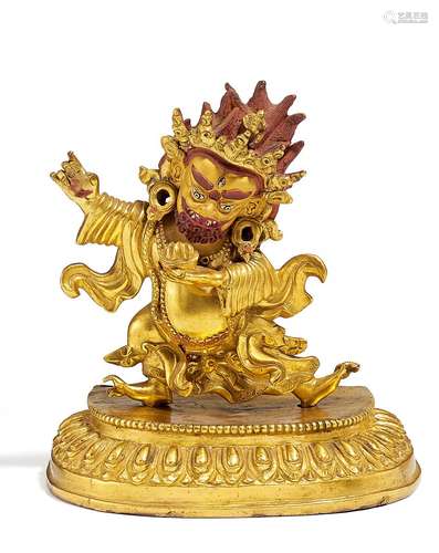 BERNAGCHEN MAHAKALA ON BROAD LOTUS PEDESTAL.