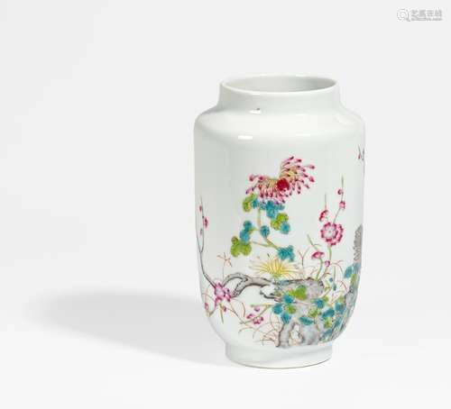 LANTERN SHAPED VASE WITH FLOWERS.