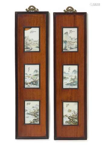 TWO PANELS WITH PORCELAIN PLATES.