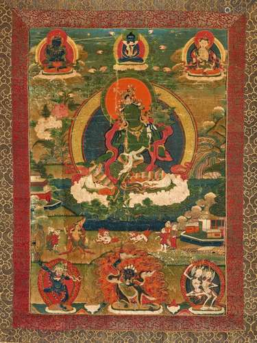 IMPORTANT THANGKA WITH THE GREEN TARA.