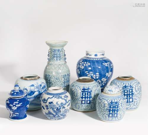 EIGHT VASES AND JARS WITH COVERS WITH DOUBLE XI.