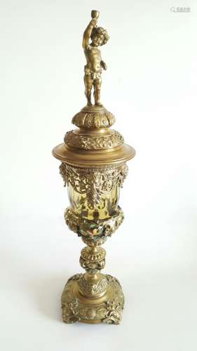 19C Gilt Bronze and Bohemian Glass Large Pokal