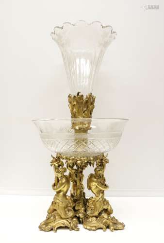 Huge 19th C. French Bronze & Crystal Centerpiece