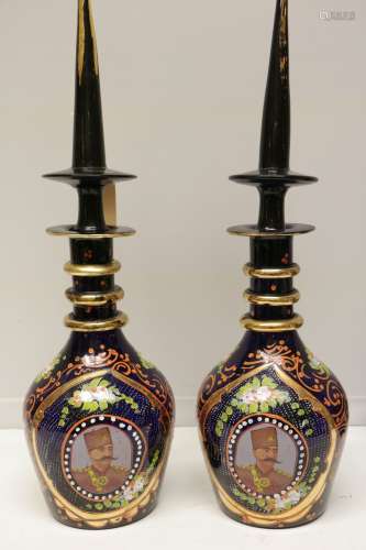 Pair of Persian Hand Painted Glass Vases