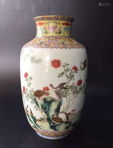 Chinese Famille Rose Porcelain Vase, Marked