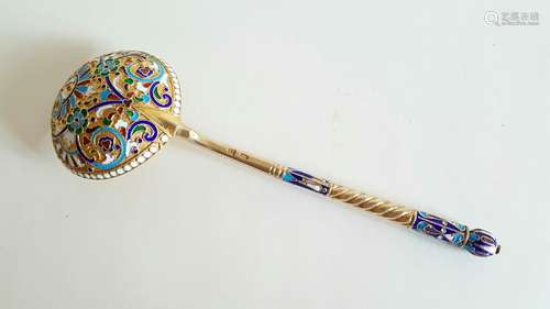 Antique Russian Silver Cloisonne Enamel Spoon