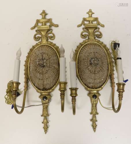 Pair of Two Hands Bronze & Crystal Sconces
