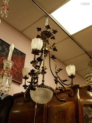 French Bronze w/ Crystal Globe, 19th C. Chandelier