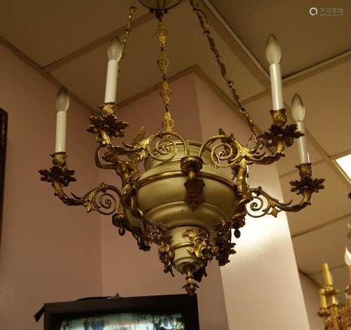 French Bronze w/ Angels 6 Lights Chandelier, 19th