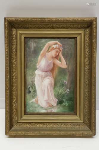 France Porcelain Painting of a Young Woman, Signed