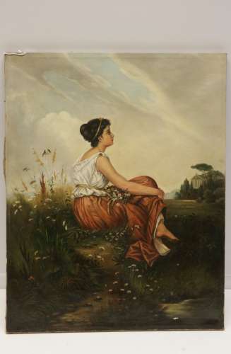 European Oil on Canvas Painting of a Lady