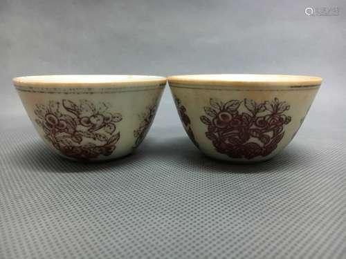 Pair of Chinese Copper Red Porcelain Cups