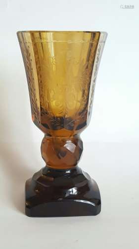 19C Russian Amber Glass Engraved Beaker