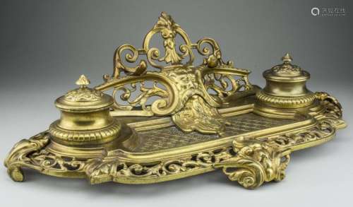 Antique French Gilt Bronze Double Inkwell