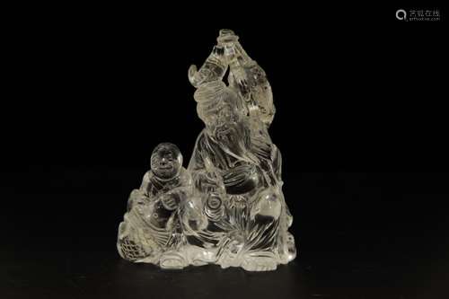 Chinese Crystal Figures of a Child Seat w Old Man