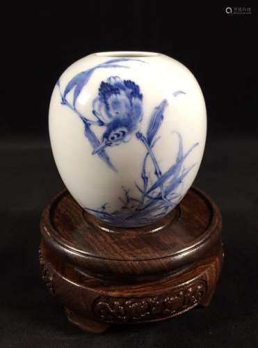 Chinese Blue/White Porcelain Jar, Signed Wang Bu