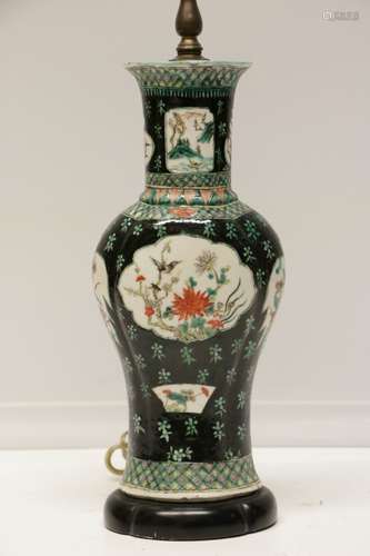 AntiqueChinese Famille Rose Porcelain Vase as Lamp