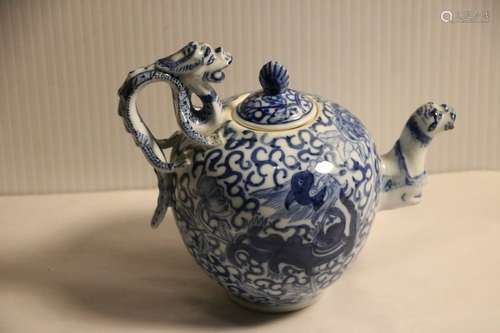 Chinese Blue/White Porcelain Teapot, Marked