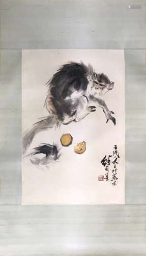 Chinese Ink Color Painting on Paper, Monkey