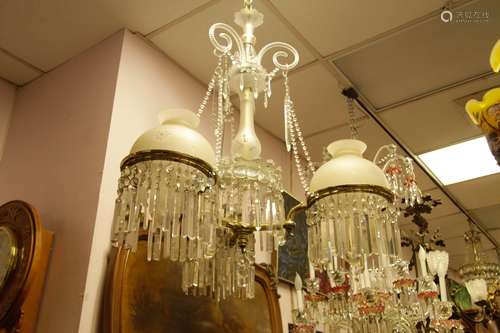 English Bronze & Crystal 3 Lights Chandelier