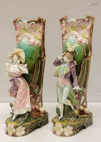 Pair of European Porcelain Figure Vases
