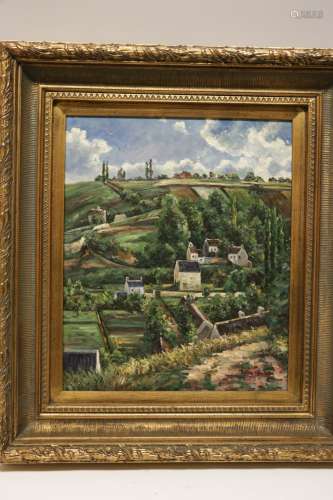 European Oil on Canvas Painting of Country Scene