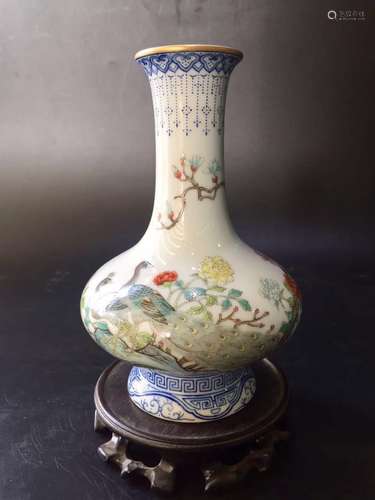 Chinese Famille Rose Porcelain Vase, Marked