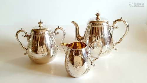 19th.C Antique Russian Silver Tea Set Gilded 1863