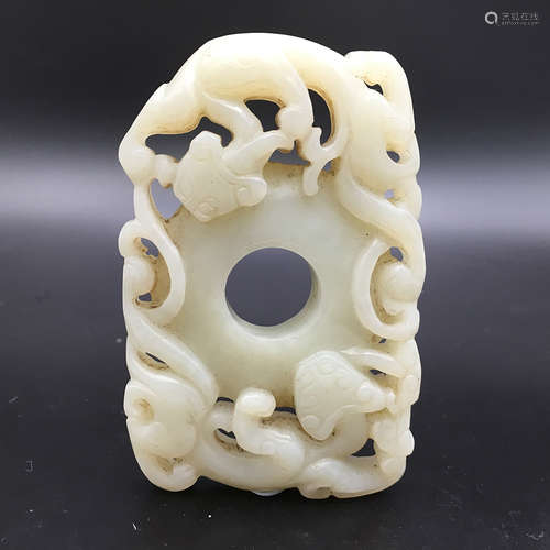 A FINELY CARVED WHITE JADE TWO-CHI DRAGON DISC, BI