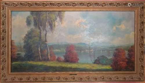 Antique Large landscape oil on canvas signed