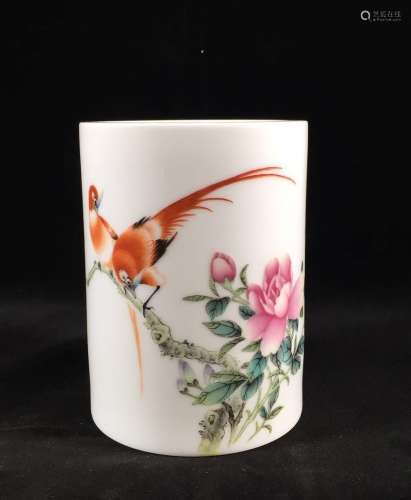 1970's Chinese Porcelain Brush Pot, Marked