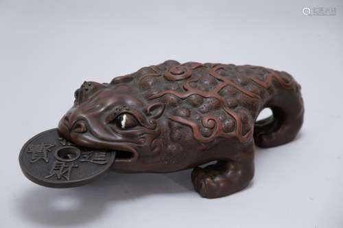 Republic Period Chinese Zisha Toad w/ Coin