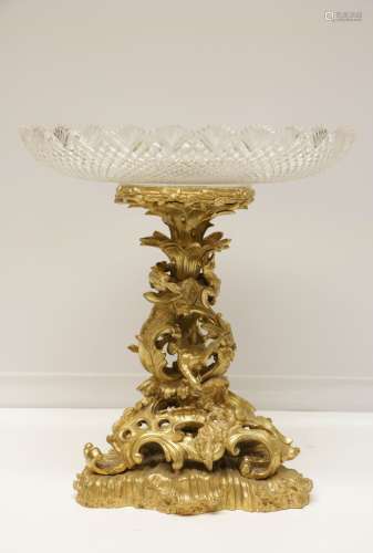 19th C. French Bronze & Cut Crystal Center Piece
