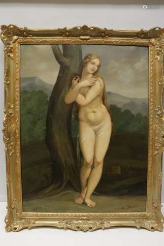 European Oil on Canvas Painting of a Nude Girl