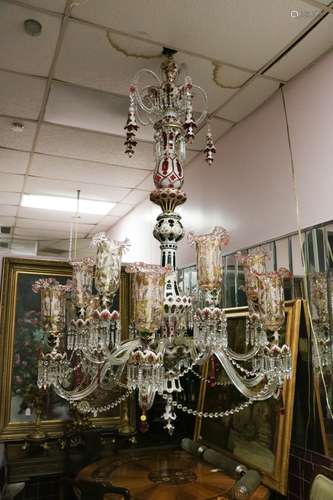 19th C. English Osler Overlay Crystal Chandelier