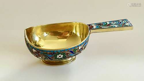 Antique Russian Gilt Silver Enamel Kovsh