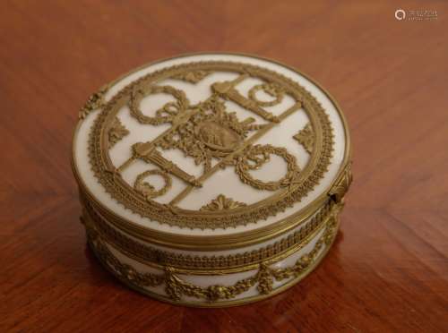 19th C. French Bronze & Porcelain Round Box