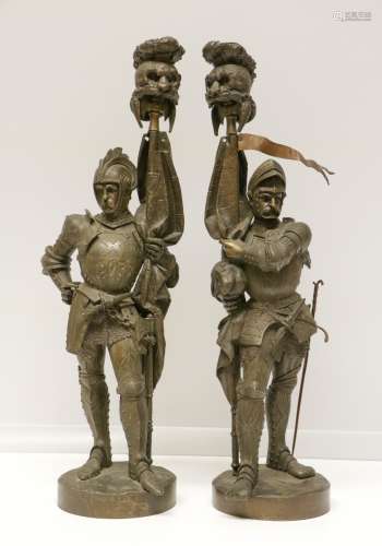 Pair of European Bronze Figures of Guards