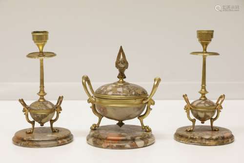 Set of Marble and Bronze Center Piece